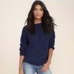 Ann Taylor Loft long sleeve blue knit crochet sweater Size Medium